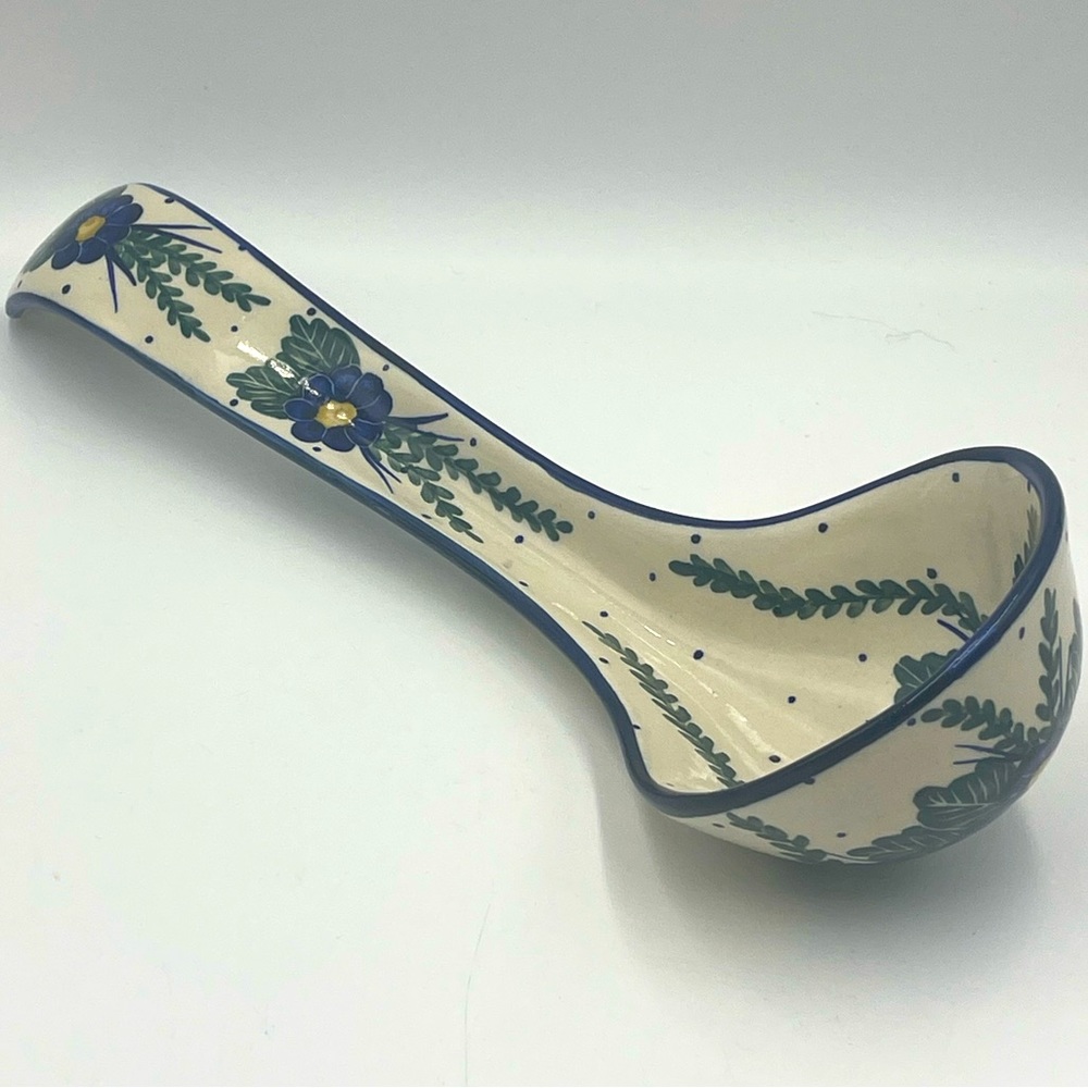 Vintage Polish Hand Made 13” Soup Ladle Signed #19 K G from Boleslawiec, Poland